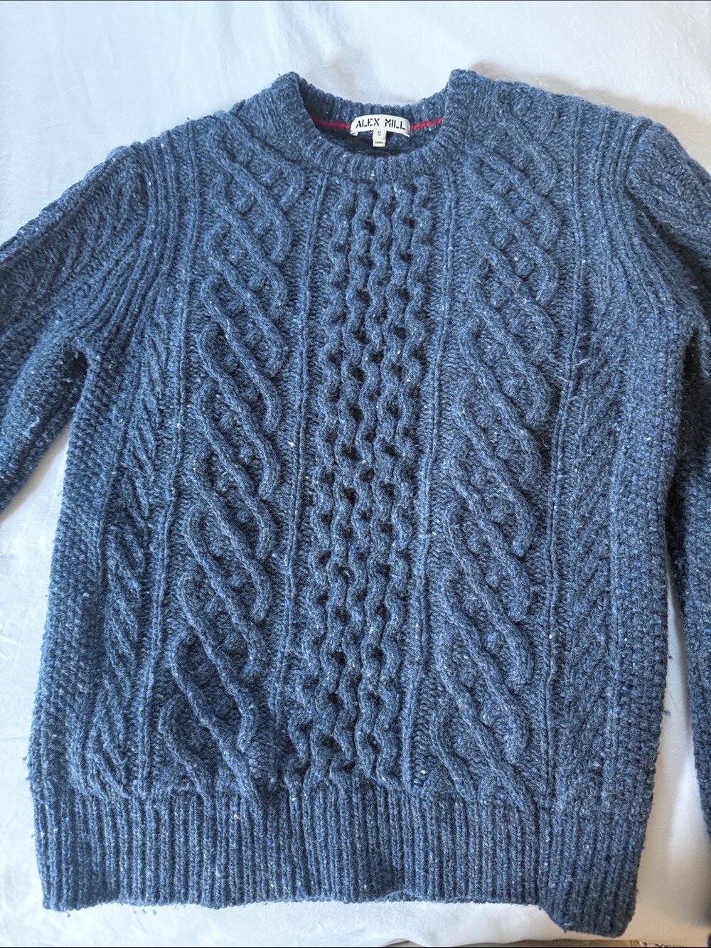 Alex Mill Navy Cable-Textured Crewneck Sweater